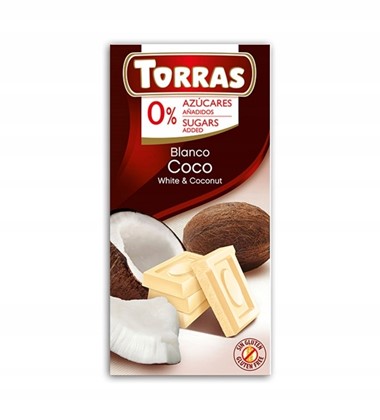 Czekolada biała z kokosem bez cukru glutenu Torras