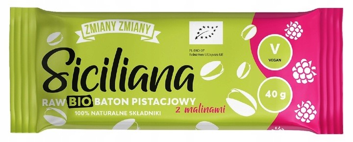 BATON PISTACJOWY Z MALINAMI "SICILIANA RAW"