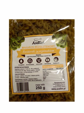 Avellini MAKARON BEZGLUTENOWY świderki szpinak