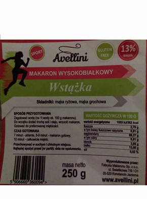 Avellini SPORT MAKARON BEZGLUTENOWY WSTĄŻKA