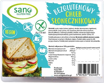 SANO CHLEB SŁONECZNIKOWY BEZGLUTENOWY
