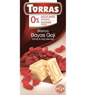 Czekolada biała z goji bez cukru glutenu Torras